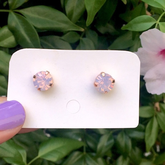 Pink Opal + Rose Gold Crystal Earrings - Picture 7 of 8
